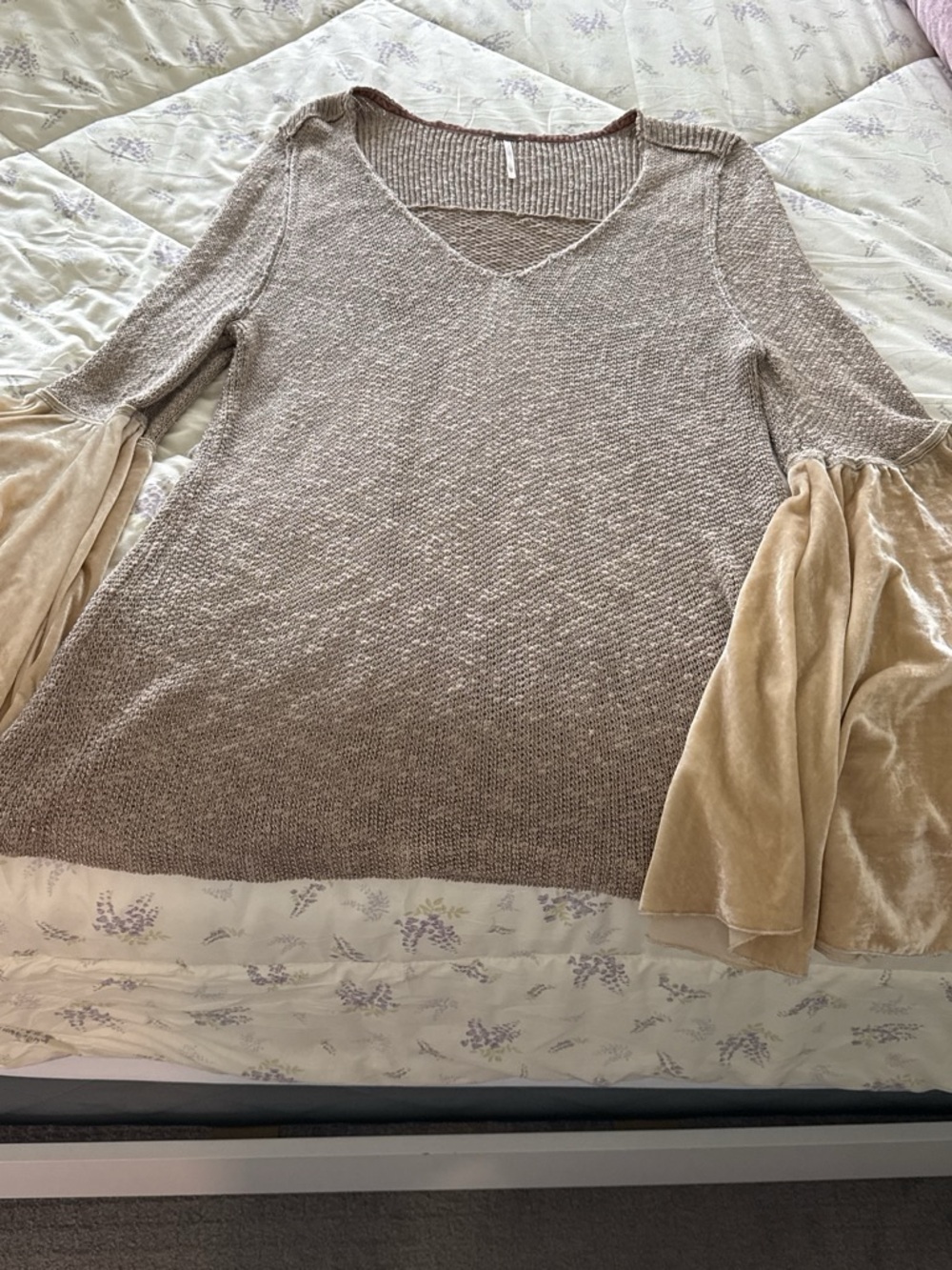 Free people Knit V-Neck Sweater with Velvet Bell Sleeves
